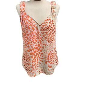 Cabi Size Small Loose Tank Blouse Orange Pink Print V-Neck